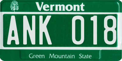 VT license plate ANK018