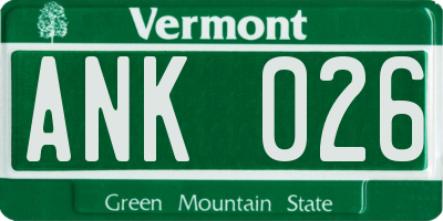 VT license plate ANK026