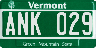 VT license plate ANK029