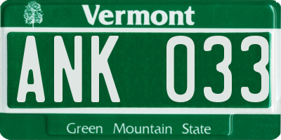 VT license plate ANK033