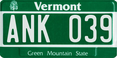 VT license plate ANK039