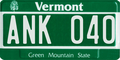 VT license plate ANK040