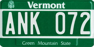 VT license plate ANK072