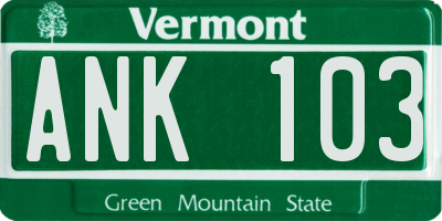 VT license plate ANK103