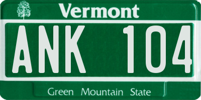 VT license plate ANK104