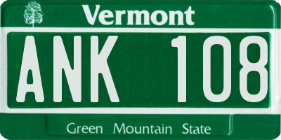 VT license plate ANK108
