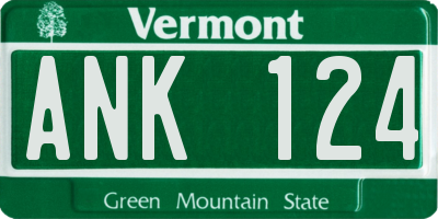 VT license plate ANK124
