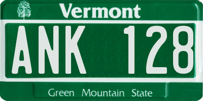 VT license plate ANK128