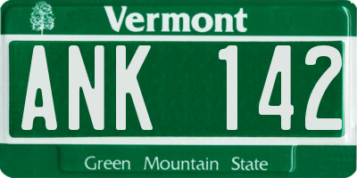 VT license plate ANK142