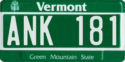 VT license plate ANK181