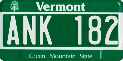 VT license plate ANK182