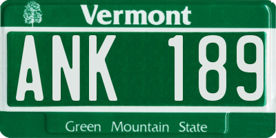 VT license plate ANK189