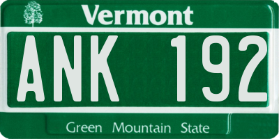 VT license plate ANK192