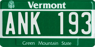 VT license plate ANK193