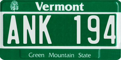 VT license plate ANK194
