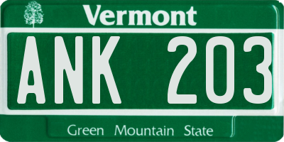 VT license plate ANK203