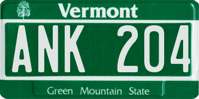 VT license plate ANK204
