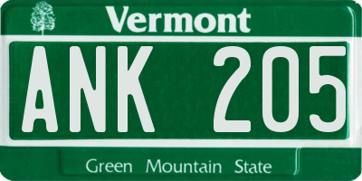 VT license plate ANK205