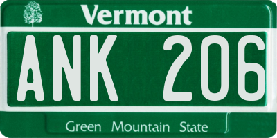 VT license plate ANK206