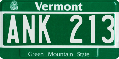VT license plate ANK213