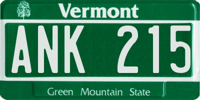 VT license plate ANK215
