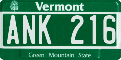 VT license plate ANK216