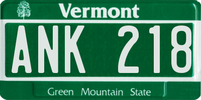 VT license plate ANK218