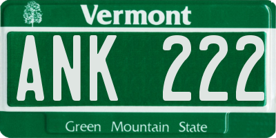 VT license plate ANK222