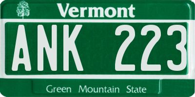 VT license plate ANK223