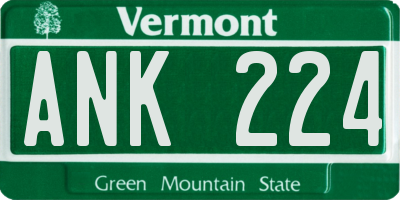 VT license plate ANK224