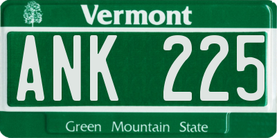 VT license plate ANK225