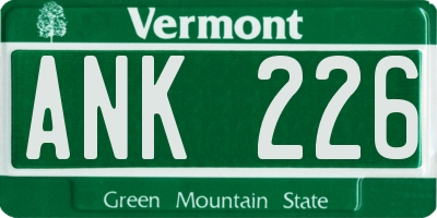 VT license plate ANK226