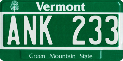 VT license plate ANK233
