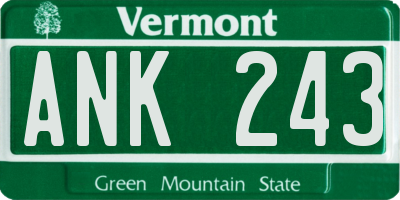 VT license plate ANK243