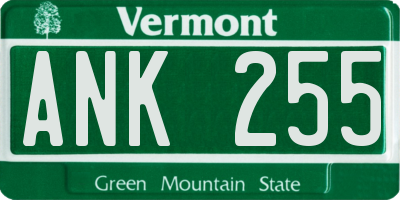 VT license plate ANK255
