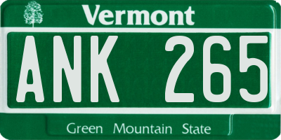 VT license plate ANK265