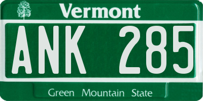 VT license plate ANK285