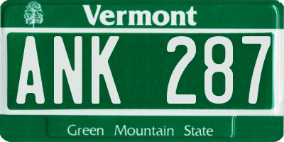 VT license plate ANK287