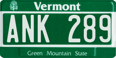 VT license plate ANK289