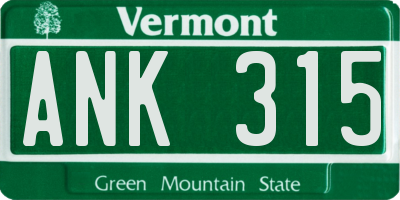 VT license plate ANK315