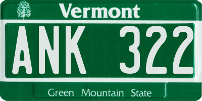 VT license plate ANK322