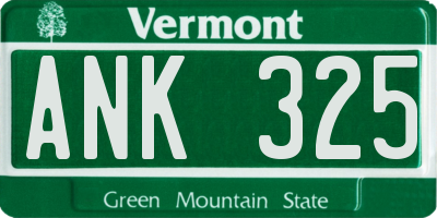 VT license plate ANK325