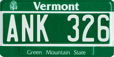 VT license plate ANK326