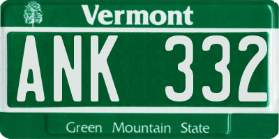 VT license plate ANK332
