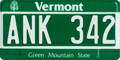 VT license plate ANK342