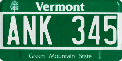 VT license plate ANK345