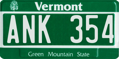 VT license plate ANK354