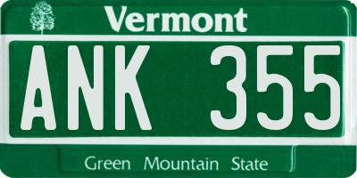 VT license plate ANK355