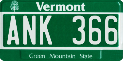 VT license plate ANK366