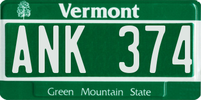 VT license plate ANK374